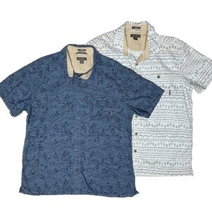 Lot of 2 Men’s Eddie Bauer Blue Camping Outdoor Print Button Down Shirts Large